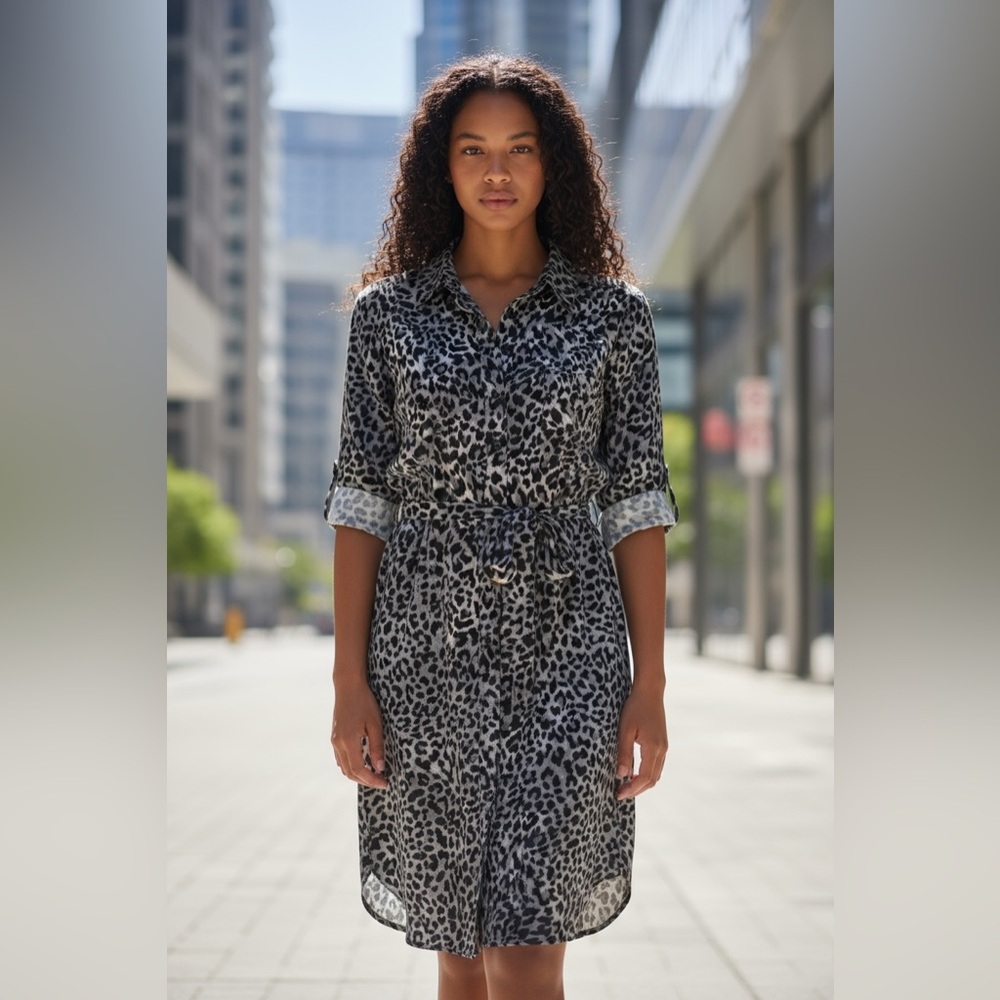 Charter Club Monochrome Animal Print Long Sleeve Dress